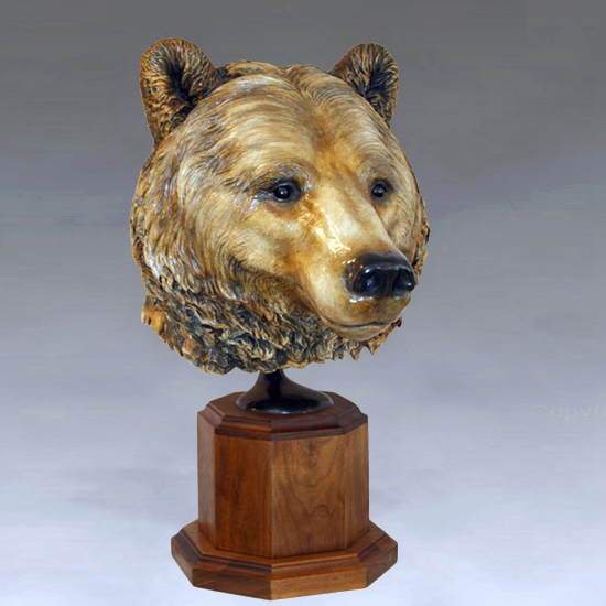 Life size bronze bear head statue